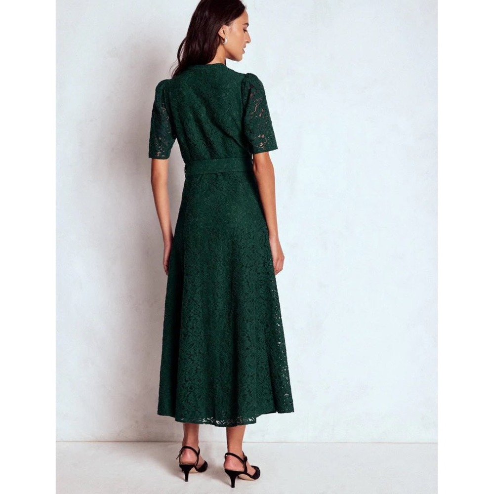 Boden Kate Puff Sleeve Lace Dress Dark Green Midi Dress size 8 New With Tags - Picture 3 of 6